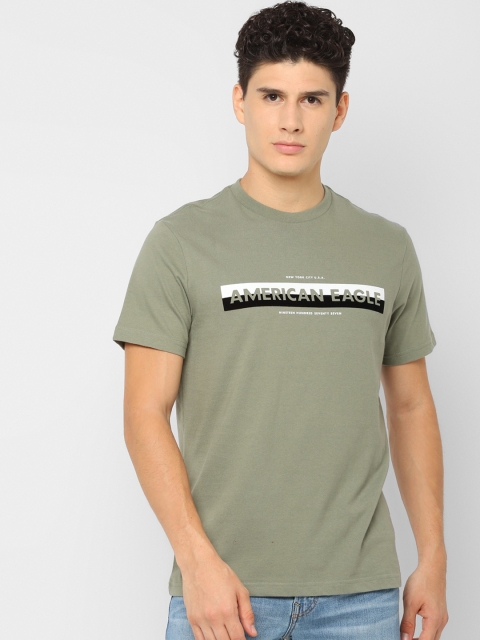 

AMERICAN EAGLE OUTFITTERS Men Green Printed Round Neck Pure Cotton T-shirt