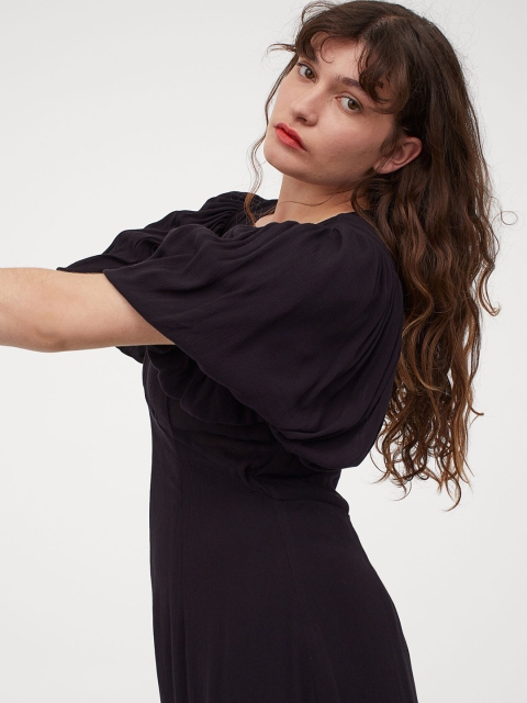 

H&M Women Black Solid Puff-Sleeved Dress
