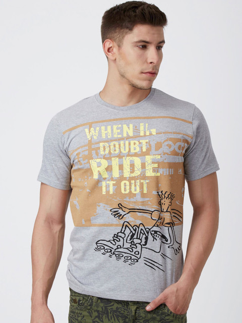 

FIDO DIDO Men Grey Printed Round Neck T-shirt