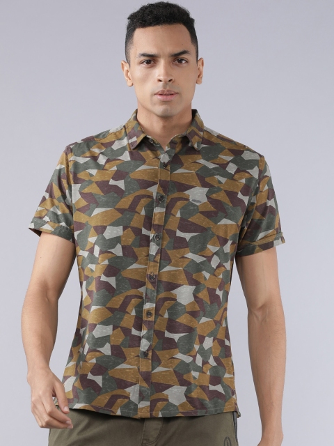 

Ecko Unltd Men Grey & Olive Green Slim Fit Printed Casual Shirt