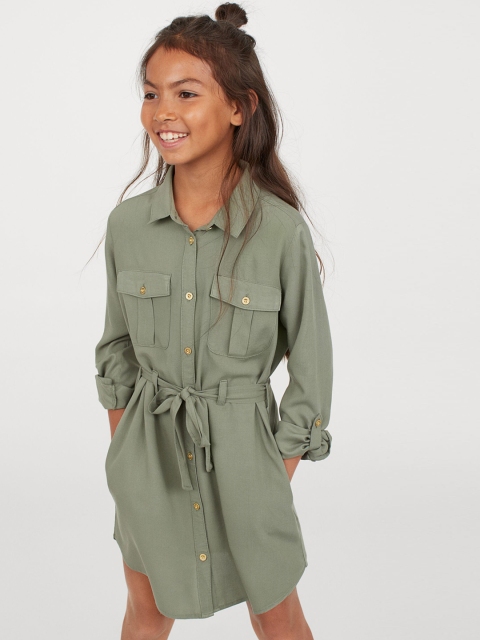 

H&M Girls Green Solid Shirt Dress