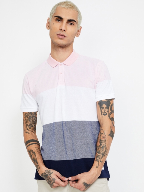 

Bossini Men Pink & Navy Blue Colourblocked Henley Neck T-shirt
