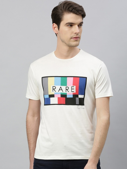 

RARE RABBIT Men White Printed Round Neck T-shirt
