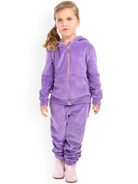 

Cherry Crumble Boys Purple Solid Soft Velour Zipper Top Night Suit
