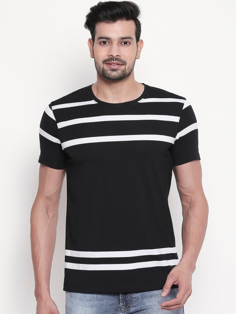 SPYKAR Men Black & White Striped Round Neck T-shirt