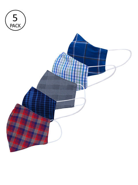 

Be Indi Unisex 5 Pcs Printed 2-Ply Anti-Pollution Reusable Cloth Masks, Navy blue