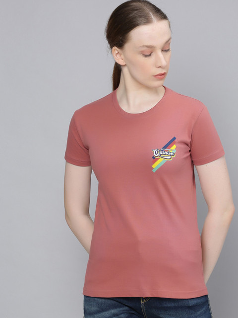

Difference of Opinion Women Old Rose Pink Brand Logo Print Round Neck T-shirt