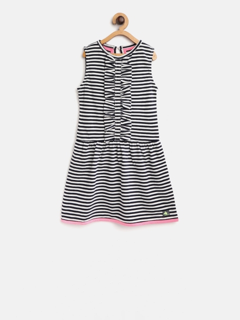 

Cherry Crumble Girls Black & White Striped Fit and Flare Dress