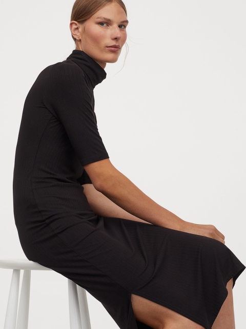 

H&M Women Black Solid Polo-Neck Dress