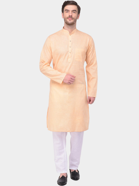 

SG LEMAN Men Peach & White Solid Kurta with Pyjamas