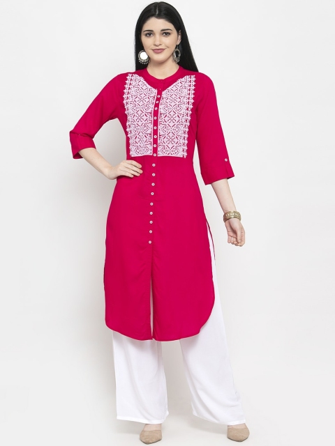 

Clora Creation Women Pink & White Yoke Design Pathani Kurta