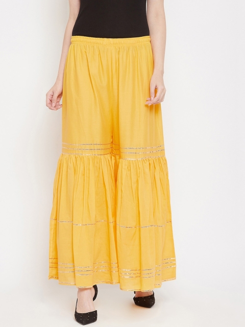 

Castle Women Yellow & Gold-Toned Embroidered Flared Sharara