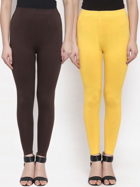 

TAG 7 Women Pack Of 2 Solid Ankle-Length Leggings, Yellow