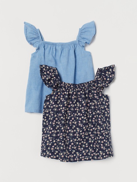 

H&M Girls 2-Pack Flutter-Sleeved Blouses, Blue