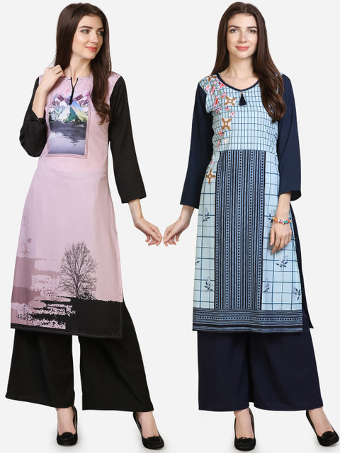 

Silk Bazar Women Pack Of 2 Printed Straight Kurtas, Pink