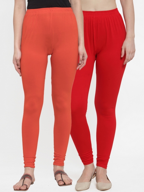 

TAG 7 Women Pack Of 2 Solid Leggings, Red