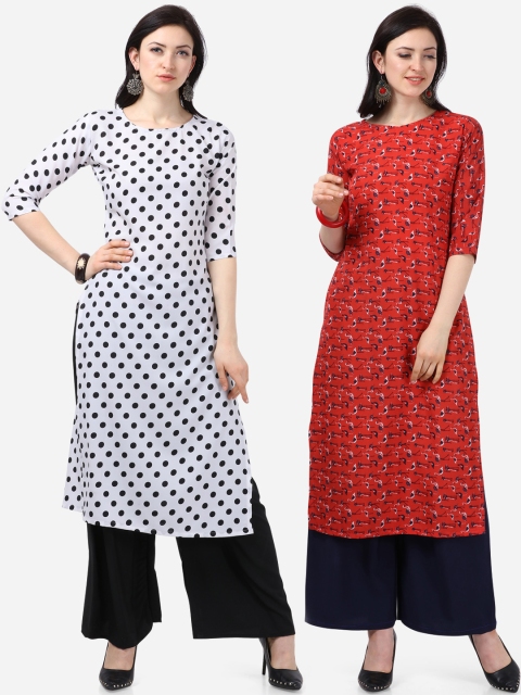 

Silk Bazar Women Pack Of 2 White & Red Printed Straight Kurta