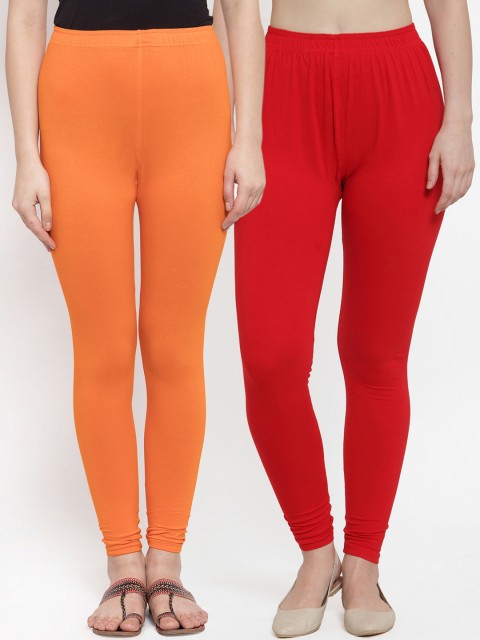 

TAG 7 Women Pack Of 2 Solid Leggings, Red