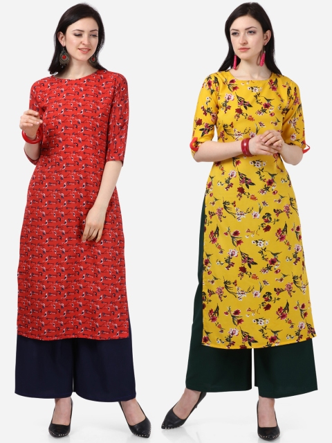 

Silk Bazar Women Pack Of 2 Printed Straight Kurtas, Red