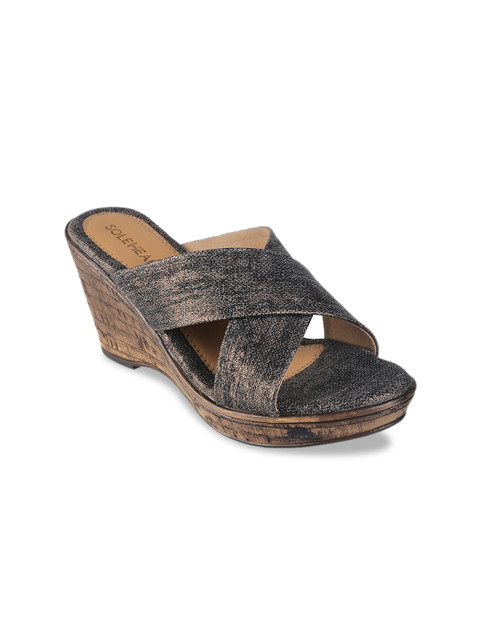 

SOLE HEAD Women Gunmetal Solid Wedges, Metallic