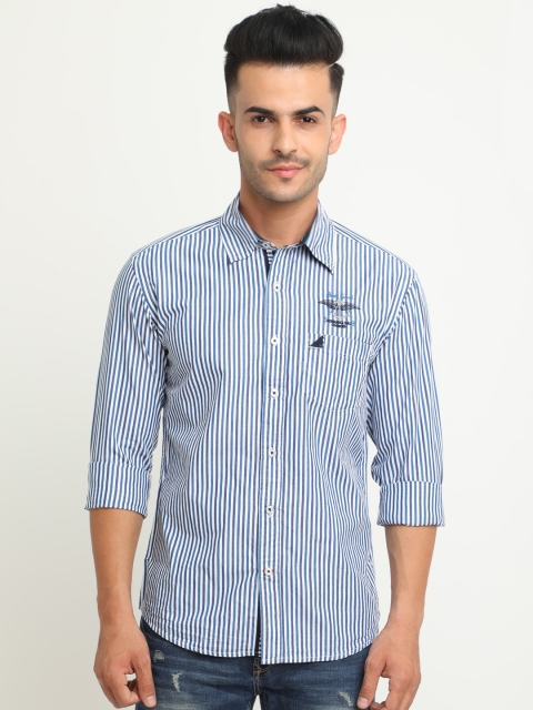

Flyrs Club Men Blue & Off-White Slim Fit Striped Casual Shirt