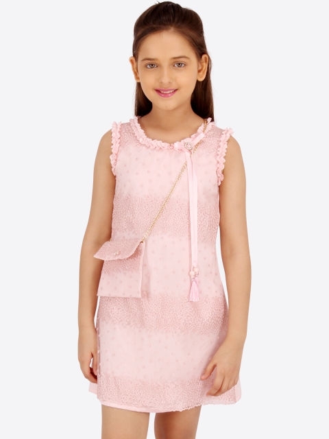 

CUTECUMBER Girls Pink & Peach-Coloured Printed A-Line Dress