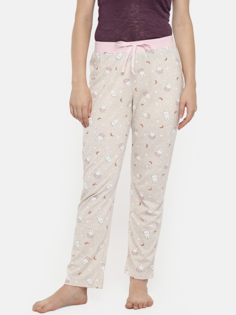 

Dreamz by Pantaloons Women Taupe & White Bunny Print Lounge Pants