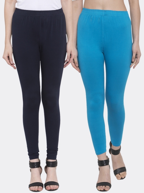 

TAG 7 Women Pack Of 2 Solid Leggings, Blue