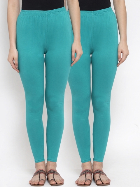 

TAG 7 Women Pack Of 2 Turquoise Blue Solid Ankle-Length Leggings