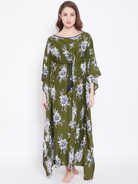 

The Kaftan Company Olive Green Printed Nightdress