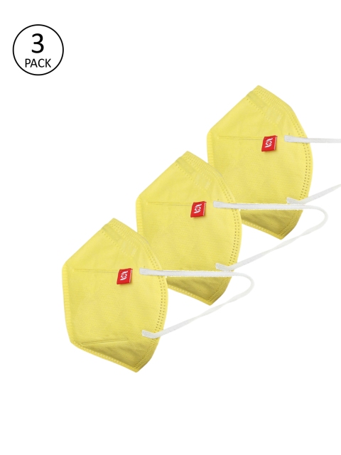 

FROGGY Unisex Kids Pack of 3 Pcs Yellow Solid Reusable 3-Ply Protective N95 Masks