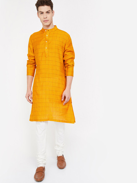 

Melange by Lifestyle Men Yellow Checked Straight Kurta