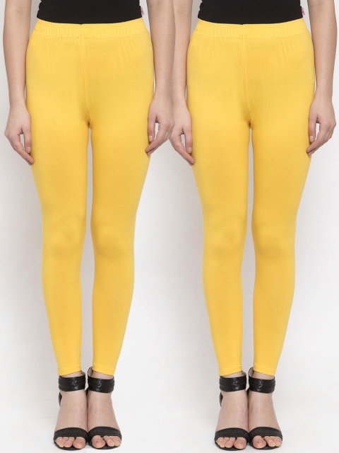 

TAG 7 Women Pack Of 2 Yellow Solid Ankle-Length Leggings