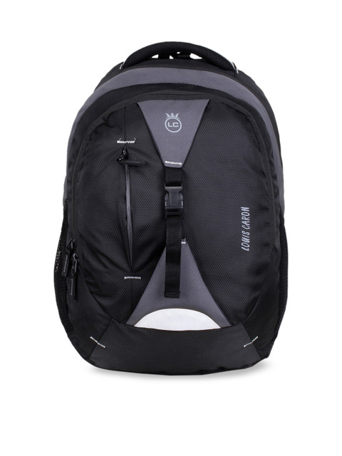 

LOUIS CARON Unisex Black & Grey Solid Backpack