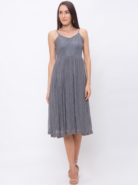 

Globus Women Grey Self Design Fit and Flare Dress