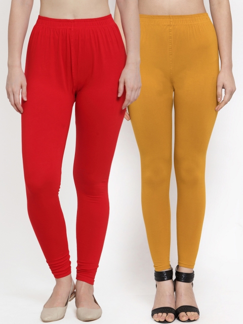 

TAG 7 Women Pack Of 2 Solid Leggings, Red
