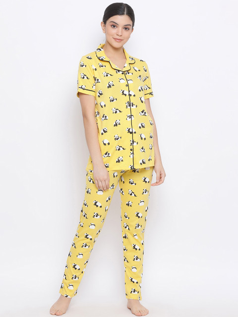 

Kanvin Women Yellow Panda Print Night suit