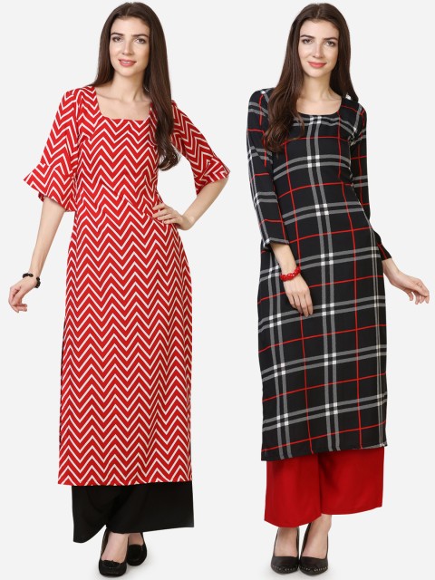 

Silk Bazar Women Pack Of 2 Red & Black Checked Straight Kurta