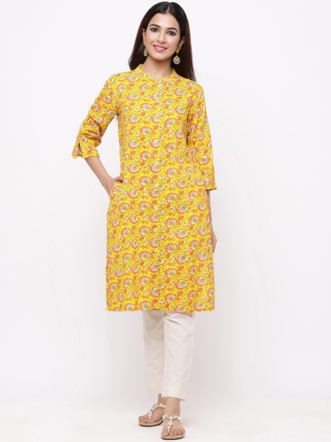 

Juniper Women Yellow Printed Straight Kurta