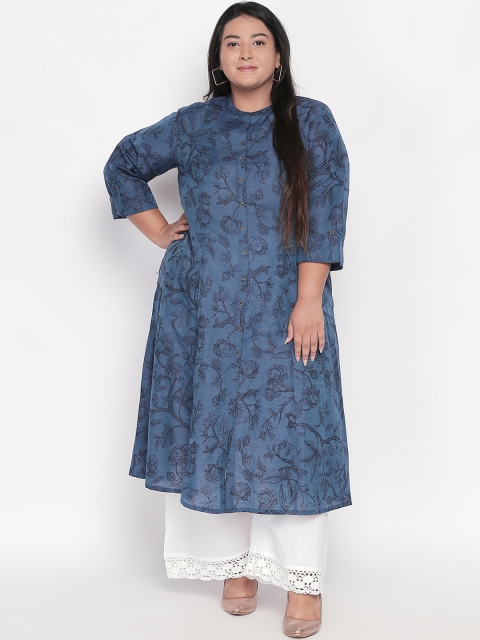

RANGMANCH PLUS by Pantaloons Women Blue Printed A-Line Kurta