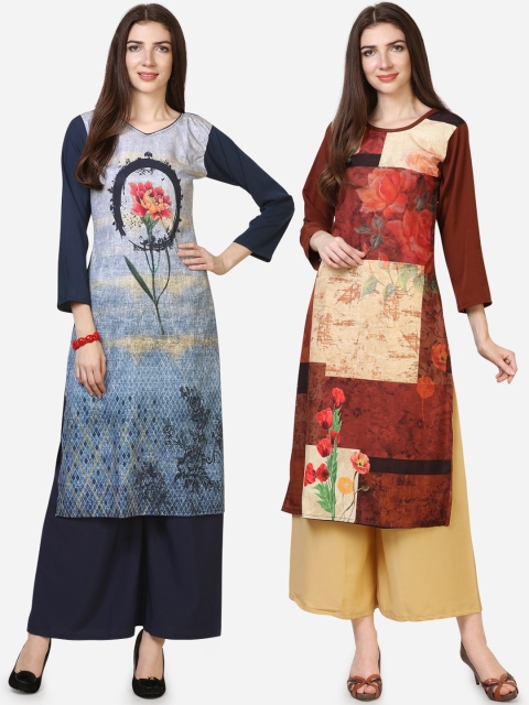 

Silk Bazar Women Pack of 2 Printed Straight Kurtas, Blue