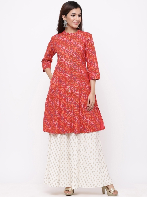 

Juniper Women Red & Gold-Toned Bandhani Printed Anarkali Kurta