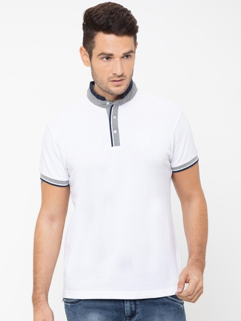 

Globus Men White Solid Mandarin Collar T-shirt