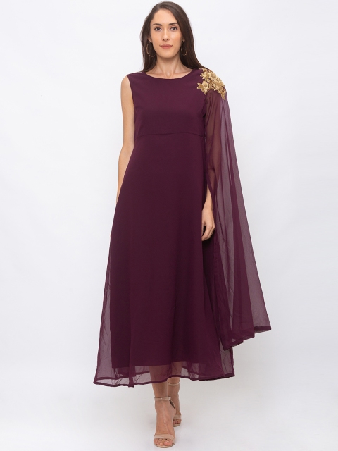 

Globus Women Burgundy Appliqued Maxi Dress