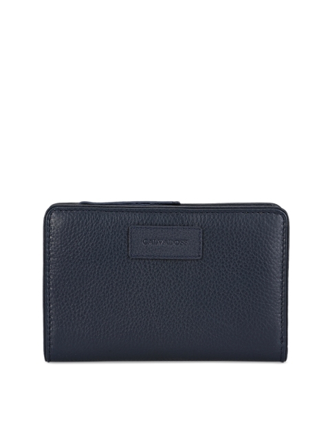 Calvadoss Women Navy Blue Textured Zip Around Leather Wallet