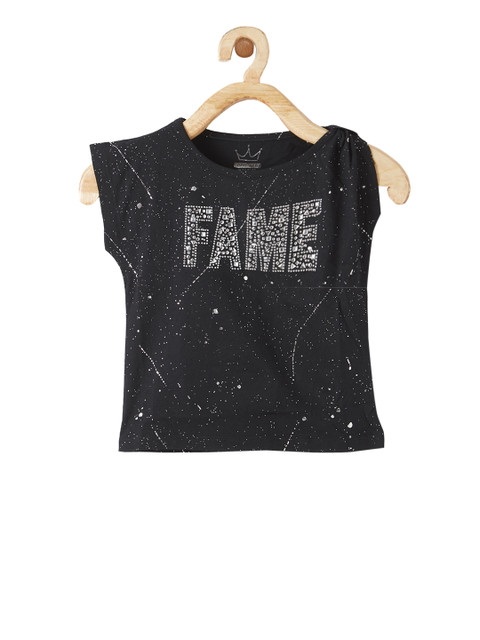 

VITAMINS Girls Black & Grey Embellished Top