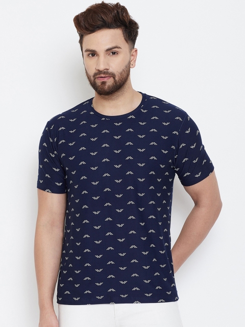 wesquare Men Navy Blue Printed Round Neck T-shirt