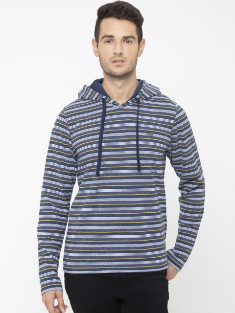 

Globus Men Blue & Yellow Striped Hooded T-shirt