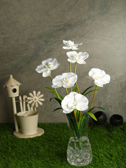 

PolliNation Set Of 2 White & Green Stunning Artificial Orchid Flower Bunches