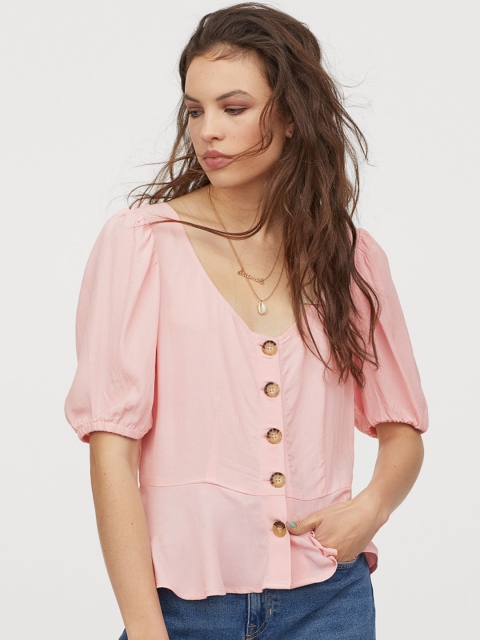 

H&M Women Pink Puff-Sleeved Blouse